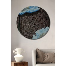 Petmudo AVM  Mavi Gelincik Yağlı Boya Görünümlü Ahşap Dekoratif Tablo Yuvarlak Duvar Tablosu