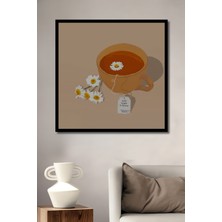 Petmudo AVM Papatyalı Çay Fincanı Yağlı Boya Görünümlü Ahşap Ev,antre,salon,ofis,mutfak Tablo Çerçeve Görünümlü