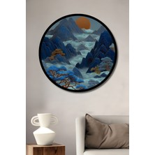 Petmudo AVM  Ormanlar ve Sisli Dağlar Sulu Boya Görünüm Ahşap Tablo Yuvarlak Duvar Tablosu Çerçeve Görünüm