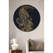 Petmudo AVM Altın Renk Tavus Kuşu Desenli Ahşap Dekoratif Tablo Yuvarlak Duvar Tablosu