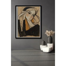 Petmudo AVM Kederli Kadın Portresi Yağlı Boya Görünümlü Modern Sanat Ahşap Ev,antre,ofis Tablo Çerçeve Görünümlü