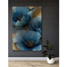 Petmudo AVM Masalsı Mavi Çiçek Yağlı Boya Görünümlü Ahşap Dekoratif Ev,antre,ofis,mutfak,yatak Odası Tablo