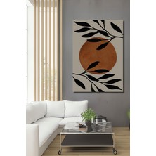 Petmudo AVM Minimalist Siyah Yaprak ve Kahverengi Güneş Tasarımlı Yağlı Boya Görünümlü Ahşap Dekoratif Tablo