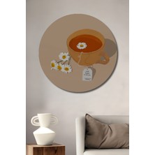 Petmudo AVM Papatyalı Çay Fincanı Yağlı Boya Görünümlü Ahşap Dekoratif Tablo Yuvarlak Duvar Tablosu