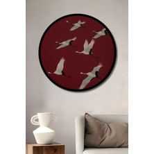 Petmudo AVM Görsel Tasarım Çuval Görünümlü Turnalar Ahşap Tablo Yuvarlak Duvar Tablosu Çerçeve Görünümlü