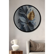 Petmudo AVM Altın Vurgulu Yaprak Buketi Yağlı Boya Görünüm Ahşap Tablo Yuvarlak Duvar Tablosu Çerçeve Görünüm