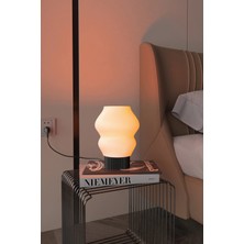 Boz Concept Home Colombia Mermer Desenli Gece Lambası Ev Düzenleyici Siyah Ayaklı Beyaz Modern Aydınlatma