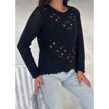 Leilaa Çiçek Nakışlı Ajur Triko Kazak