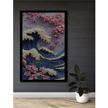 Petmudo AVM Dev Dalga ve Kiraz Çiçekleri Sanat Ev,antre,salon,ofis,mutfak,yatak Odası Tablosu Çerçeve Görünümlü