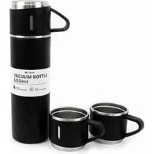 Femina Trendy Termos Paslanmaz Çelik Termos Siyah Renk 3 Bardaklı Termos Seti