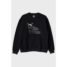 Nuugg My Favorite Childhood Memory Baskılı Siyah Bisiklet Yaka Sweatshirt