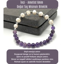 Yıldız Doğal Taş Sertifikalı Inci - Ametist 6mm Doğal Taş Misinalı Bileklik