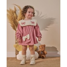 Magu Bebek Kız Gül Kurusu Yakalı Çantalı Elbise