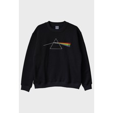 Nuugg Light Prism Graphic Baskılı Gökkuşağı Yansımalı Siyah Bisiklet Yaka Sweatshirt