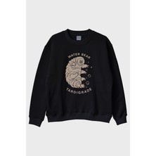 Nuugg Water Bear Tardigrade Baskılı Siyah Bisiklet Yaka Sweatshirt