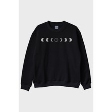 Nuugg Eclıpse Ay Evreleri Tasarımı Siyah Siyah Bisiklet Yaka Sweatshirt