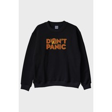 Nuugg Dont Panic Siyah Bisiklet Yaka Sweatshirt