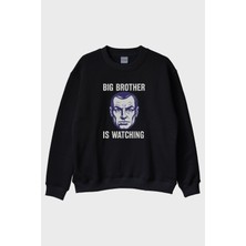 Nuugg Big Brother Is Watching Baskılı Distopik Siyah Bisiklet Yaka Sweatshirt