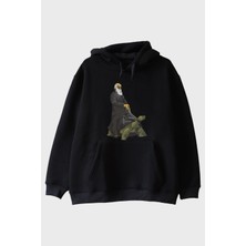 Nuugg Kaplumbağa Darvin Baskılı Bilimsel Siyah Hoodie