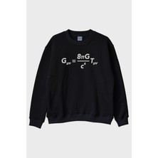Nuugg Gövdesinde Einstein'ın Formülü Olan Tasarım Siyah Bisiklet Yaka Sweatshirt