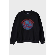 Nuugg Optımıst Prıme Tasarımlı Robot Baskılı Siyah Bisiklet Yaka Sweatshirt