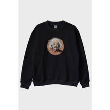 Nuugg Albert Einstein Portre Baskılı Tasarım Siyah Bisiklet Yaka Sweatshirt