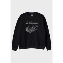 Nuugg What's The Worst That Could Happen? Deniz Canlısı Tasarımlı Siyah Bisiklet Yaka Sweatshirt