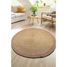 Halımax Rixo Jüt Hasırlı Naturel Çift Taraflı Kilim Yuvarlak Bohem Dekoratif Mutfak Balkon Banyo Halı