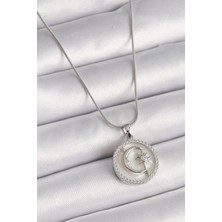 Ayder Timya 316L Çelik Gümüş Renk Zincir Zirkon Taş Detaylı Beyaz Sedefli Ay Yıldız İşleme Kadın Kolye - TJ-BKO9639 TG/Tmya1395 218813