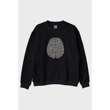 Nuugg Beyin Grafikli Baskılı Siyah Bisiklet Yaka Sweatshirt