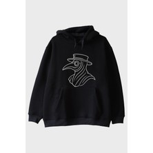 Nuugg Veba Doktoru Maskesi Baskılı Minimal Siyah Hoodie