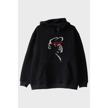 Nuugg Gözlüklü Primat Minimal Tasarım Baskılı Siyah Hoodie