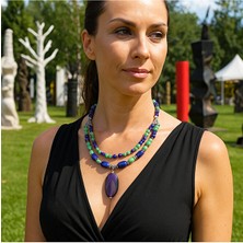 Asteria Elite Mor Yeşil Ceyt Iki Sıralı Ruhsal Denge Cesaret ve Negatif Enerji Kalkanı Kolye