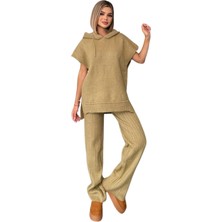 Kechı Woman Kapşonlu Yarım Kol Triko Takım Rahat Kesim Yeşil