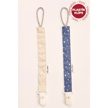 My Vera Vizon Puantiye - Yıldız Desenli Lacivert - Plastik Klipsli Emzik Askısı Seti - 2'li Emzik Zinciri Seti