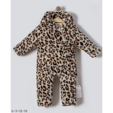 Butik Kız Bebek Kapüşon Detaylı Leoparlı Tulum Peluş