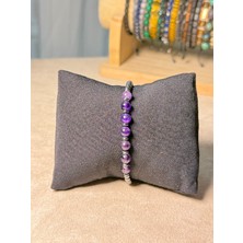 Sırlı Taş Ametist, Hematit Doğal Taş Bileklik, Unisex Bileklik, Tasarım Bileklik 6mm Ipli Ayarlanabilir