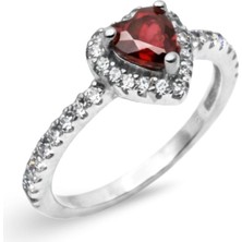 Oya Silver Lal Taşlı Kalp Kadın Gümüş Yüzük [OYSY120]