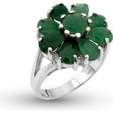 Oya Silver Kök Zümrüt Taşlı Çiçek Gümüş Kadın Yüzük [OYSY127]