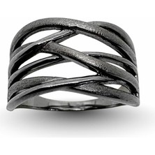 Oya Silver Siyah Modern Tasarım Gümüş Kadın Yüzük [OYSY131]