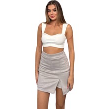 Kechi Woman Süet Kumaş Gri Şort Etek