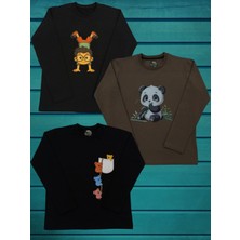 Pidal Giyim Avantajlı Paket Özel Baskılı Pamuklu Uzun Kollu Erkek Çocuk Üçlü Sweatshirt