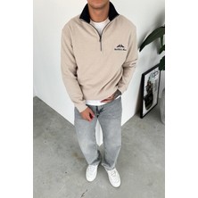 Krem Yacht Club Yarım Fermuar Relaxed Sweatshirt