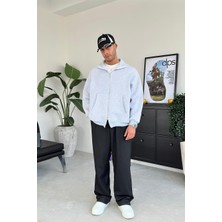 Gri Melanj Cozy Basic Çift Fermuar Oversize Sweatshirt