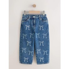 Magu Kız Çocuk Mavi Denim Fiyonk Desenli Pantolon