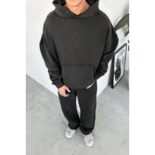 Kahverengi Basic Yıkamalı Oversize Sweatshirt