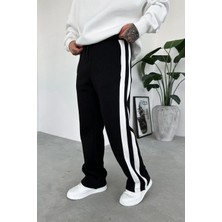 Siyah Parça Şerit Detay Şardonlu Baggy Eşofman