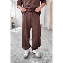 Kahverengi Cozy Premium Çımalı Paça Lastik Eşofman