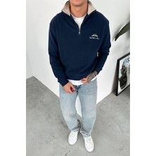 Lacivert Yacht Club Yarım Fermuar Relaxed Sweatshirt
