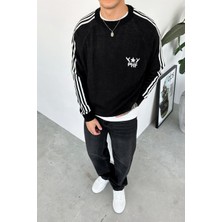 Siyah Şerit Detay Baskılı Oversize Sweat